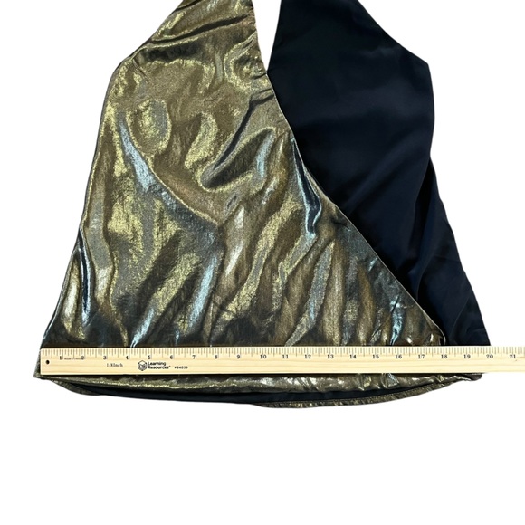 💙 3/$20 Artelier Nicole Miller Gold & Black Halter Top - Size P Extra Small - Picture 7 of 14